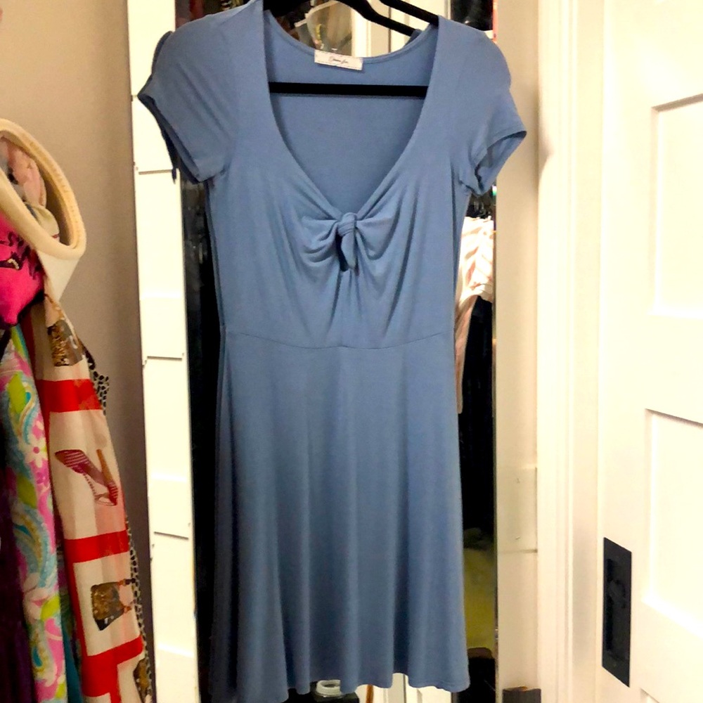 🆕Summer Blue’s trend! Knit flared dress! Tie front! Lined bodice! dusty blue! M